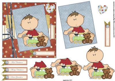 Baby Boy First Christmas Card with a Topper