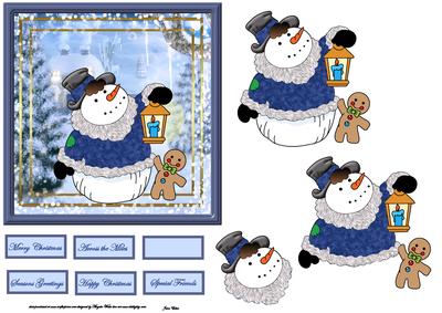 Snowman Lighting the Way Card Front