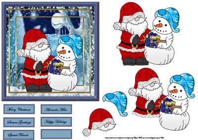 Santa's Gift to the Snowman Card with Decoupage