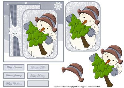 Snowman Has a Christmas Tree Card with a Topper