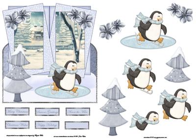 Penguin Having Skating Fun Over the Edge Card