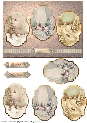 Christmas Vintage Scene Panel Card with Toppers