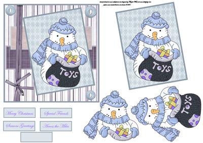 Snowman with His Toy Sack Card and Topper