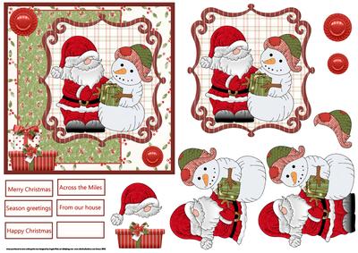 Snowman Gives a Gift to Santa Card with a Topper