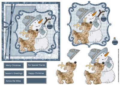 Snowman and His Deer Friend Card with Topper