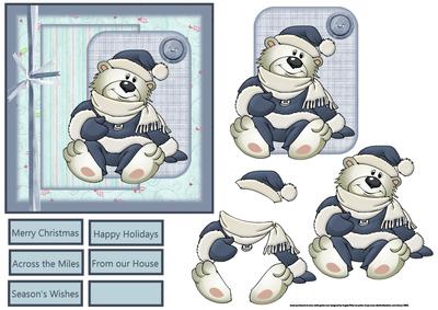 Polar Bear in a Santa Blue Suit Card and Topper