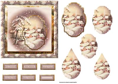 Sleepy Snow Covered Village Card with Pyramid Layers