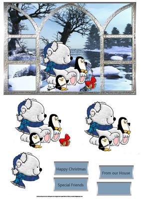 Polar Bear and Penguins View Through Window