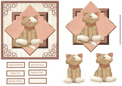 Bean the Cat Card with a Topper and Decoupage