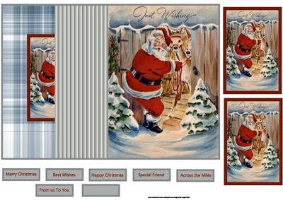 Santa and His Reindeer No Hole Fold Back Card
