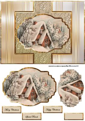 Snow Cottage Swing Card with a Topper and Sentiment Tags