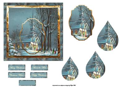 Church at Christmas Card with Topper