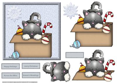 Cat in the Box Card Front with Decoupage
