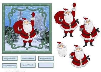 Waving Santa Card Front with Decoupage