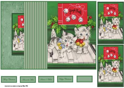 Cats Play Jingle Bells No Hole Fold Back Card