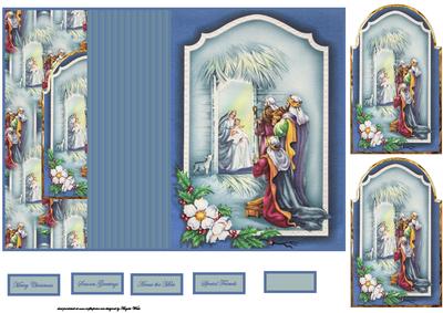 Three Kings at the Nativity No Hole Fold Back Card