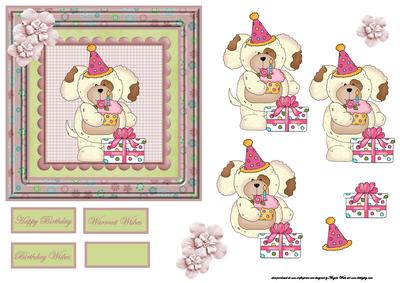Puppy Birthday Card Front with Decoupage
