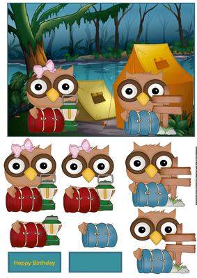 Owl Camping Weekend Card with Decoupage