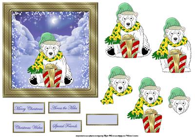Polar Bear with His Gift, Card Front and Decoupage