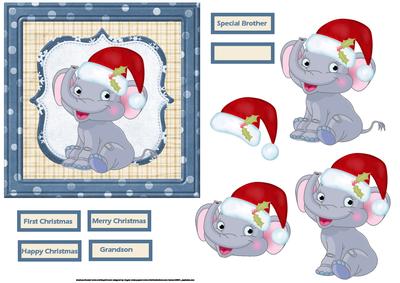 Elephants First Christmas Card and Decoupage