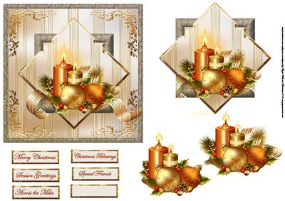 Diamond Shape Baubles and Candles Card and Topper