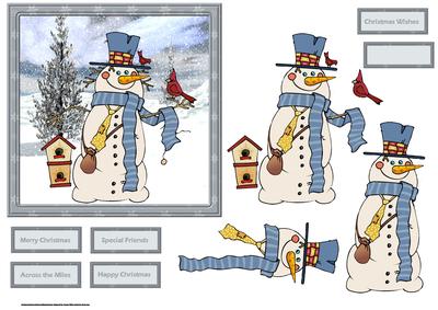 Snowman and Bird Friends Card with Decoupage