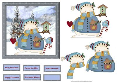 Snowman and the Bluebird Card with Decoupage