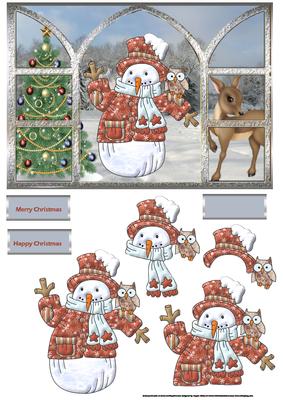 Snowman with an Owl Window View Card with Decoupage
