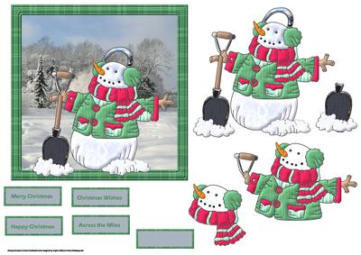 Snowman Clears the Snow Card with Decoupage