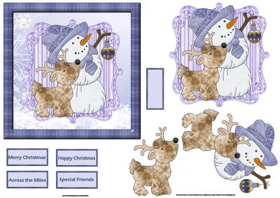Christmas Bauble, Snowman and Deer Friend Card