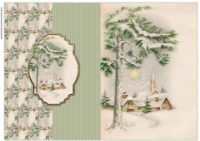 Christmas Vintage Church Scene Fold Back Card