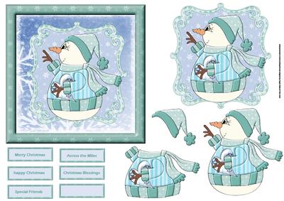Snowman with a Heart Card, Topper and Decoupage