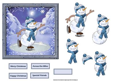 Christmas Snowman Skating Card with Decoupage
