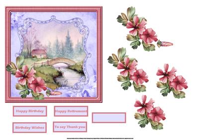 Bridge Over the River Card with Decoupage Flowers