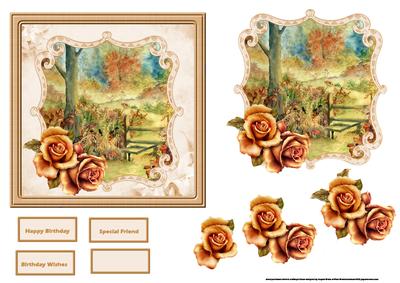 Autumn Rose Card with a Topper and Decoupage
