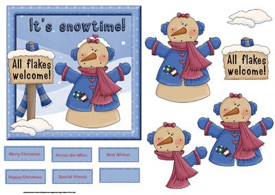 Snowflake Snowman Card Front with Decoupage