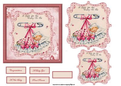New Baby Girl in a Crib Card Front and Toppers