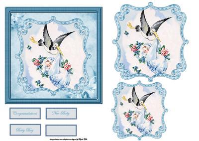 New Baby Boy with Stork Card and Topper