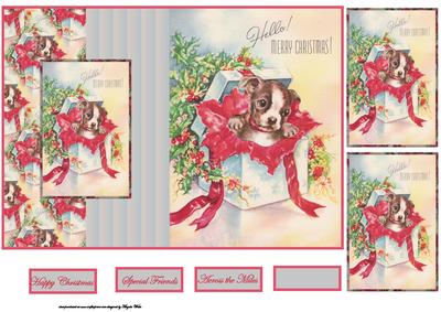 Christmas Puppy in a Box Fold Back Card
