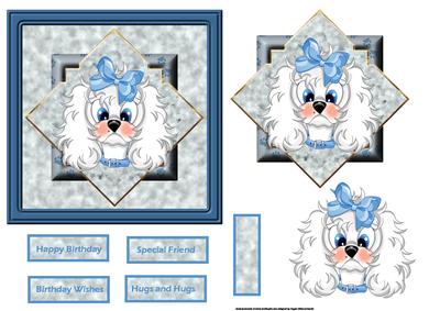 White Dog Card Front with Decoupage