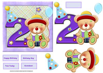 Clown Teddy Bear Age 2 Card with Decoupage