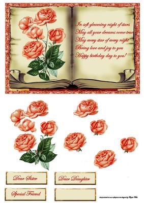 Book of Orange Rose Card with Decoupage