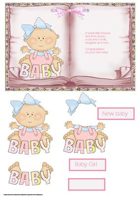 Baby Girl Book Card Front and Decoupage