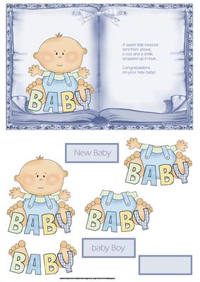 Baby Boy Book Card Front with Decoupage