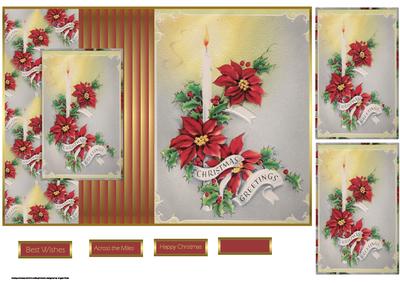 Poinsettias and Christmas Candles Fold Back Card