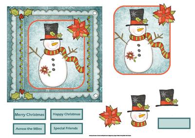 Snowman with Holly Hat Card and Topper