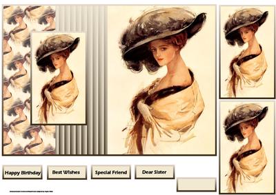 Lady in the Large Hat Fold Back Card with Toppers