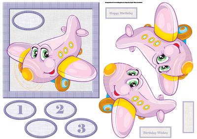 Smiling Aeroplane Card with Decoupage