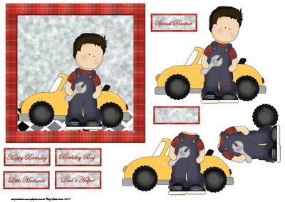 Little Car Mechanic Card with Decoupage