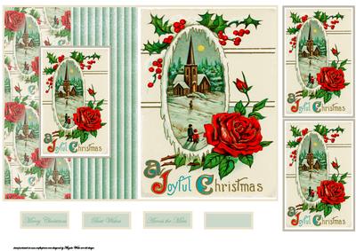 Vintage Christmas Rose Fold Back Card with Toppers